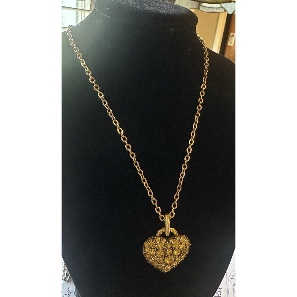 Pilgrim Gold Tone Citrine Colored Crystal Heart Pendant Necklace NWT Danish